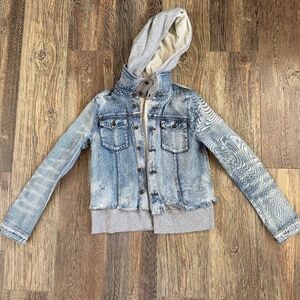 Free People Distressed Denim Jacket w/ Hoodie Insert – Size S